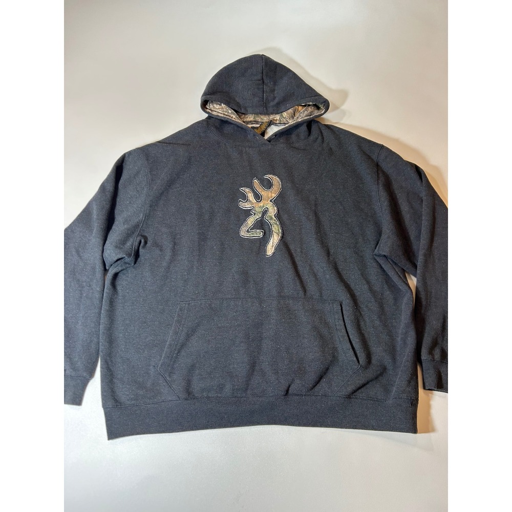 Browning Hoodie Mens XXL Gray Good Camo Buckmark Logo Pullover Sweatshirt
